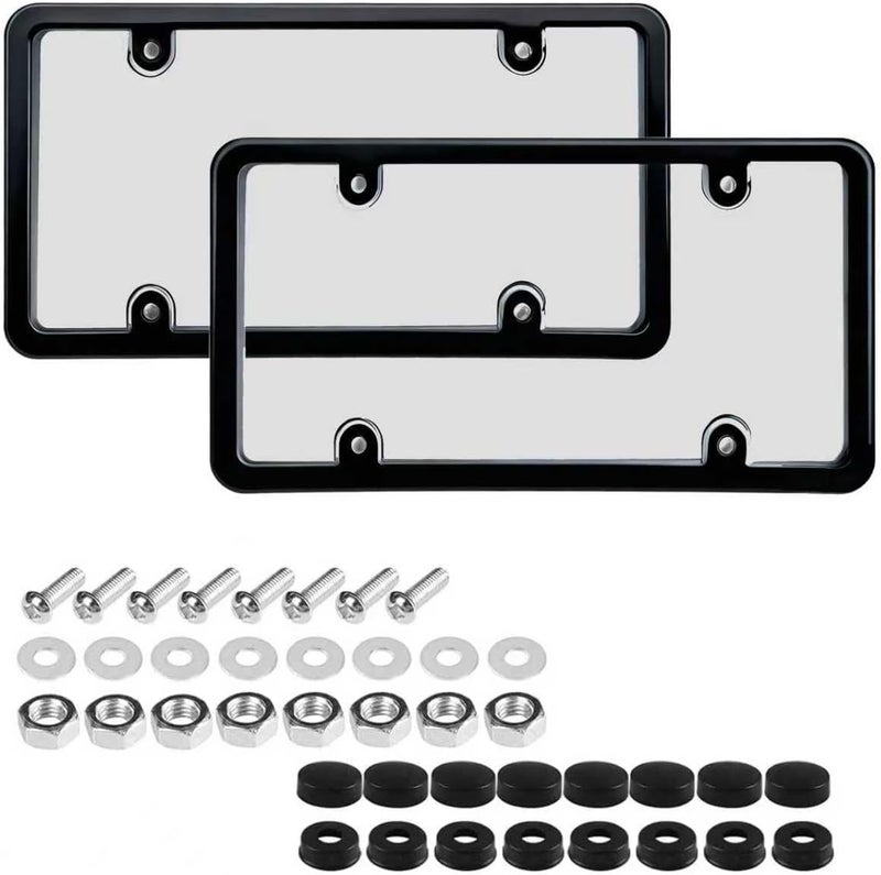 NGHEY Black 2PC Personalized License Plate Frame with Matching Screw Cap Screws for Easy Installation - Image 1